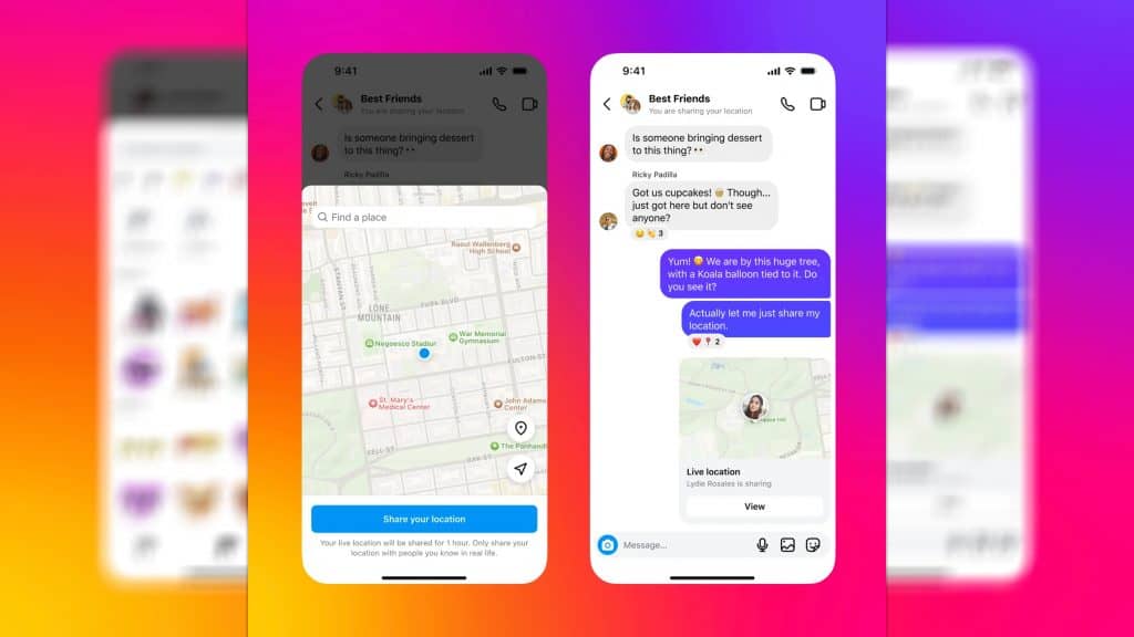 Captura de telas de localização em tempo real nas DMs do Instagram