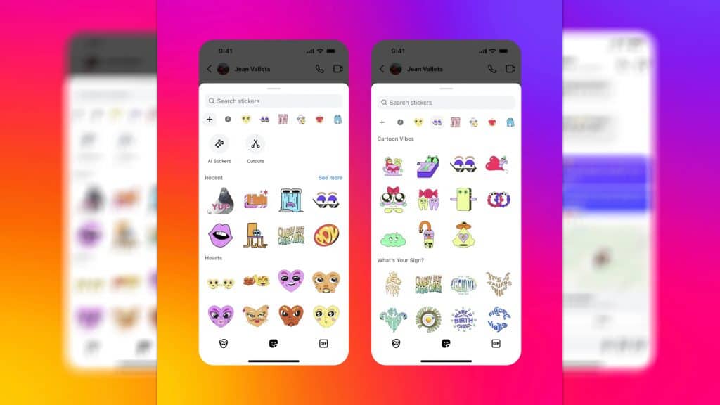 Captura de tela de novas figurinhas para DMs do Instagram