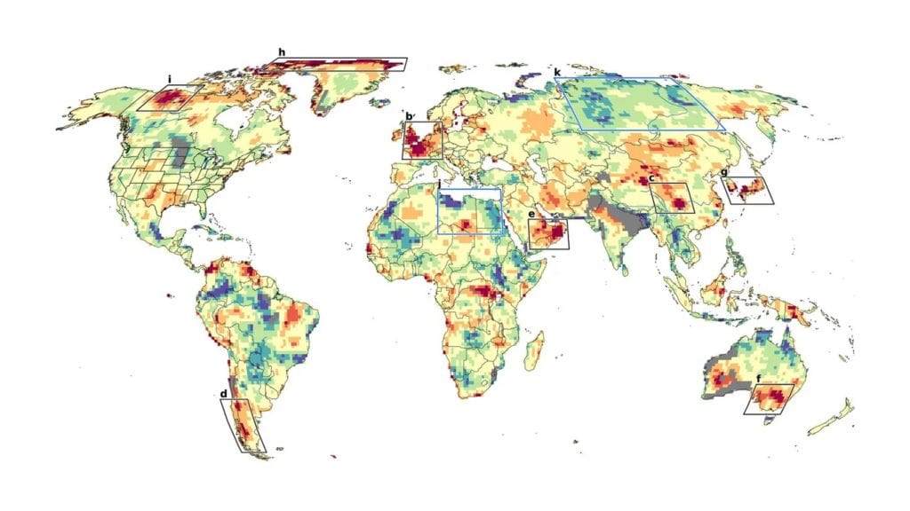 Mapa mundi mostrando focos de calor