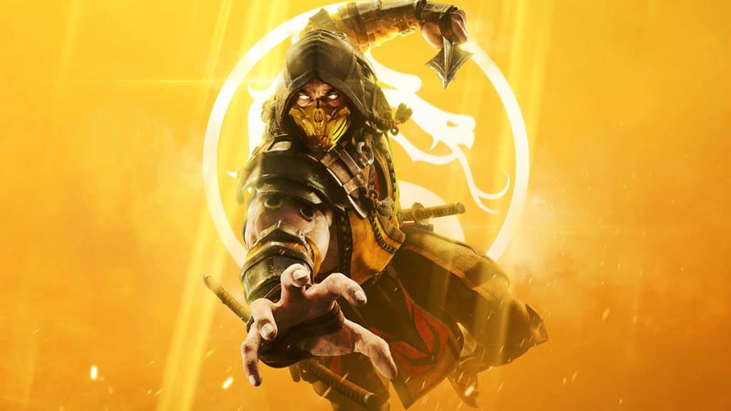 Imagem promocional de Mortal Kombat 11 exibe o personagem Scorpion em posição de ataque
