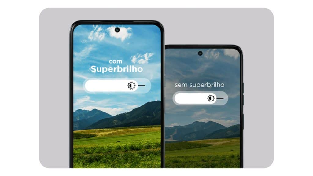 Montagem mostrando brilho da tela do Moto G15 da Motorola
