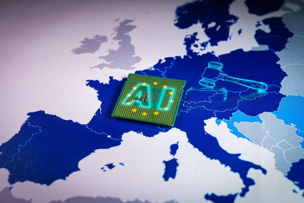 Mapa da Europa em azul, com os dizeres "AI" em cima