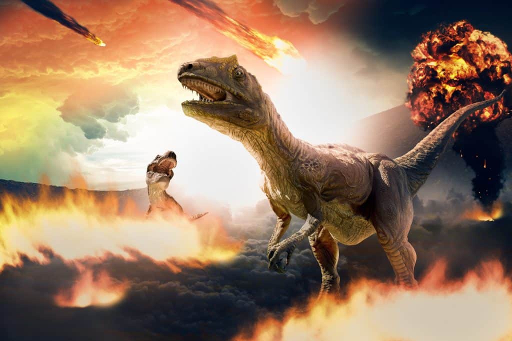 dinossauros em meio ao fogo