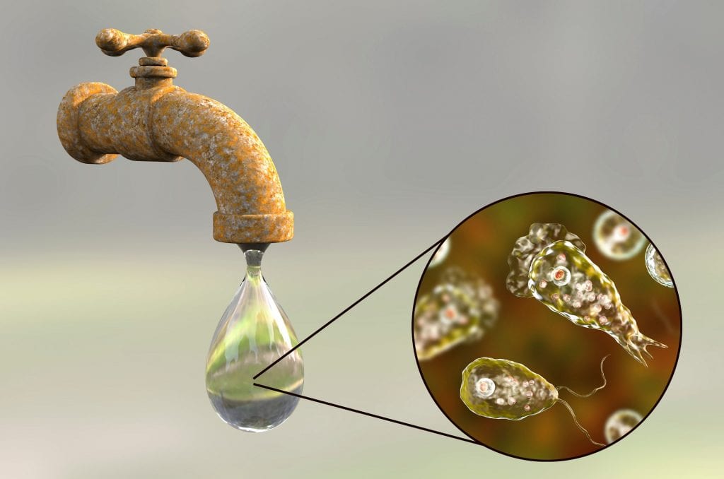 torneira com gota de água contaminada pela ameba