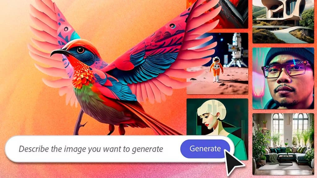 Montagem do Firefly, inteligência artificial da Adobe