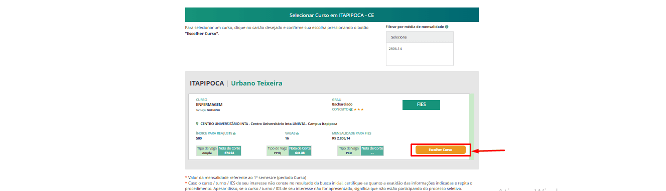 Passo 6 para se inscrever no Fies