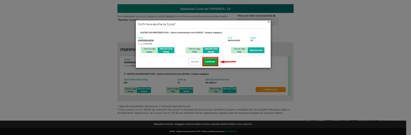 Passo 7 para se inscrever no Fies