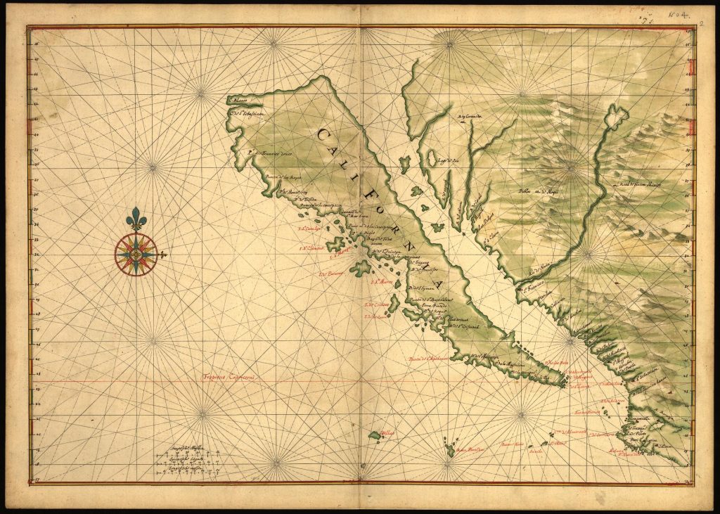 Mapa de 1650, de Johannes Vingboons, retrata a Califórnia como uma ilha
