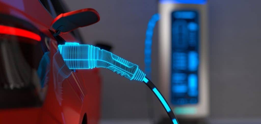Imagem mostra estação de carregamento de veículos elétricos.