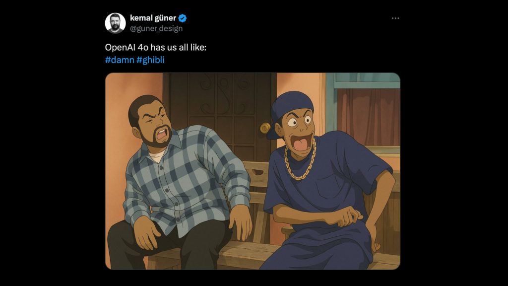 Captura de tela de postagem no X com imagem gerada pelo ChatGPT no estilo Studio Ghibli de cena de filme