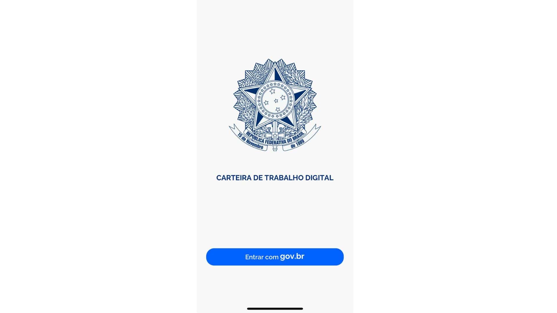 Print da tela inicial de login do app da CTPS digital.