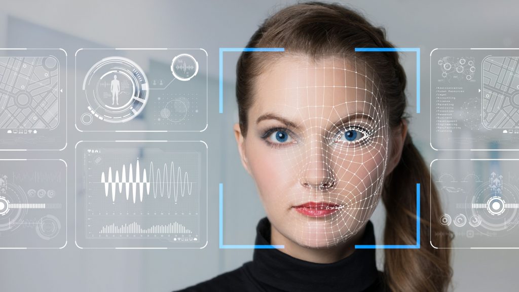 Ilustração de deepfake de rosto de mulher