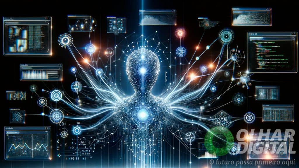 Ilustração de inteligência artificial filtrando informações