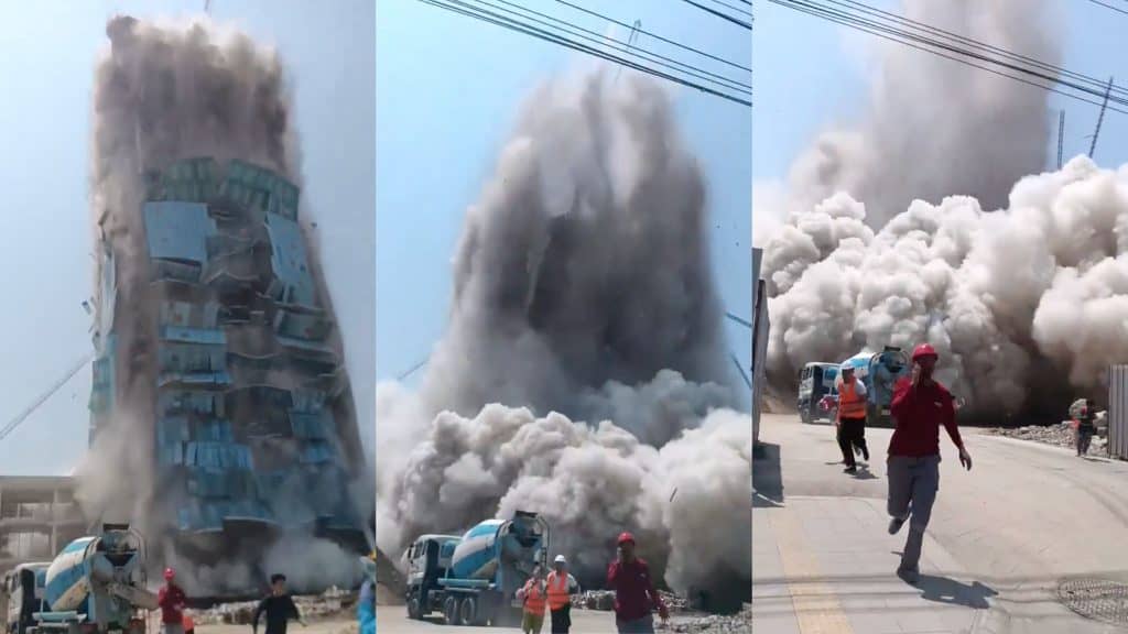 Capturas de tela de vídeo que mostra prédio desabando durante terremoto em Bangkok