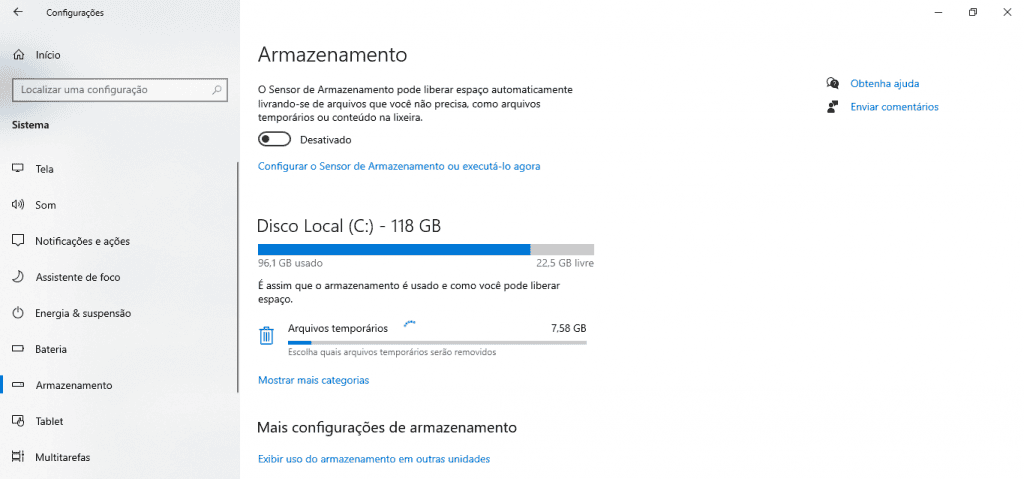 Configurações do Window