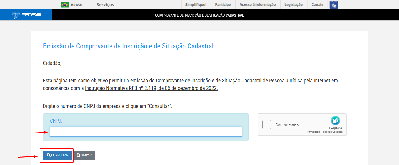 Confira o comprovante de situação cadastral do CNPJ