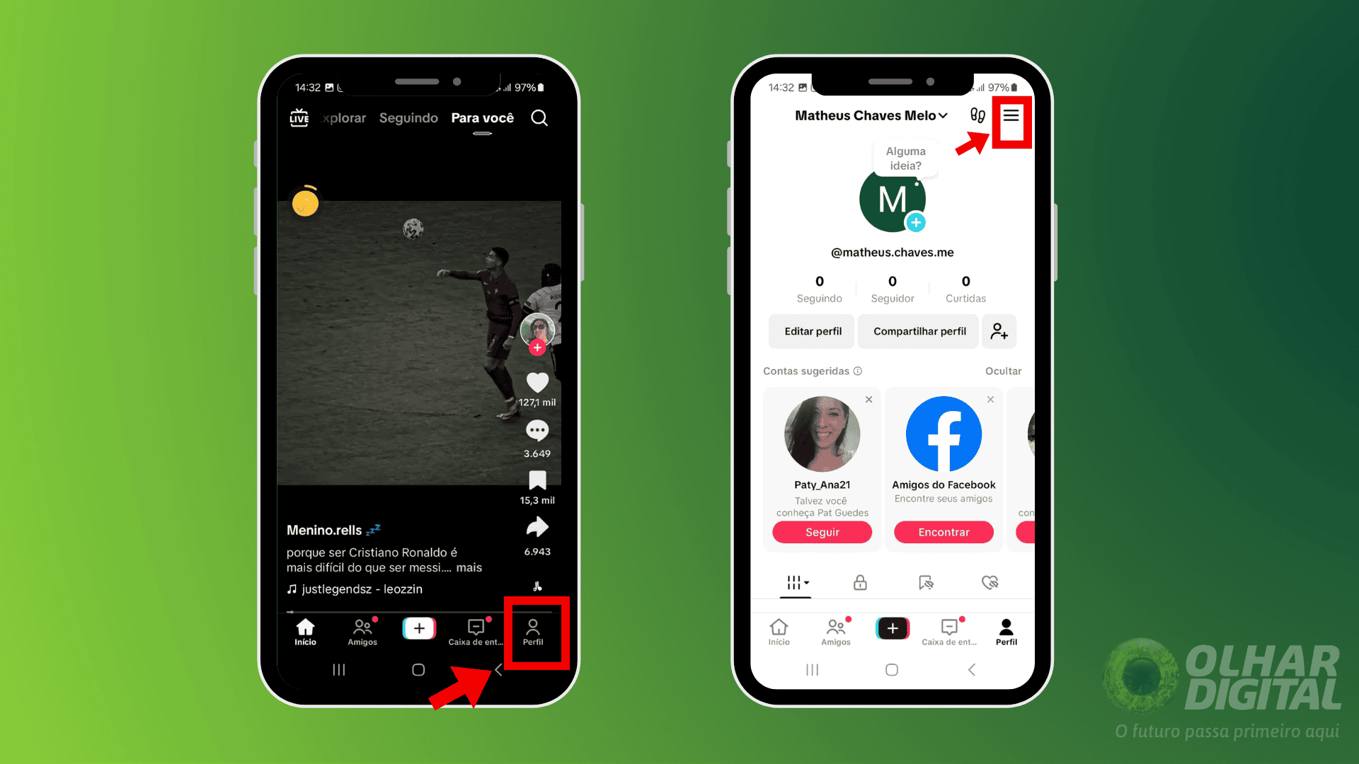 Passo 1 para baixar vídeos para assisti-los offline depois no TikTok