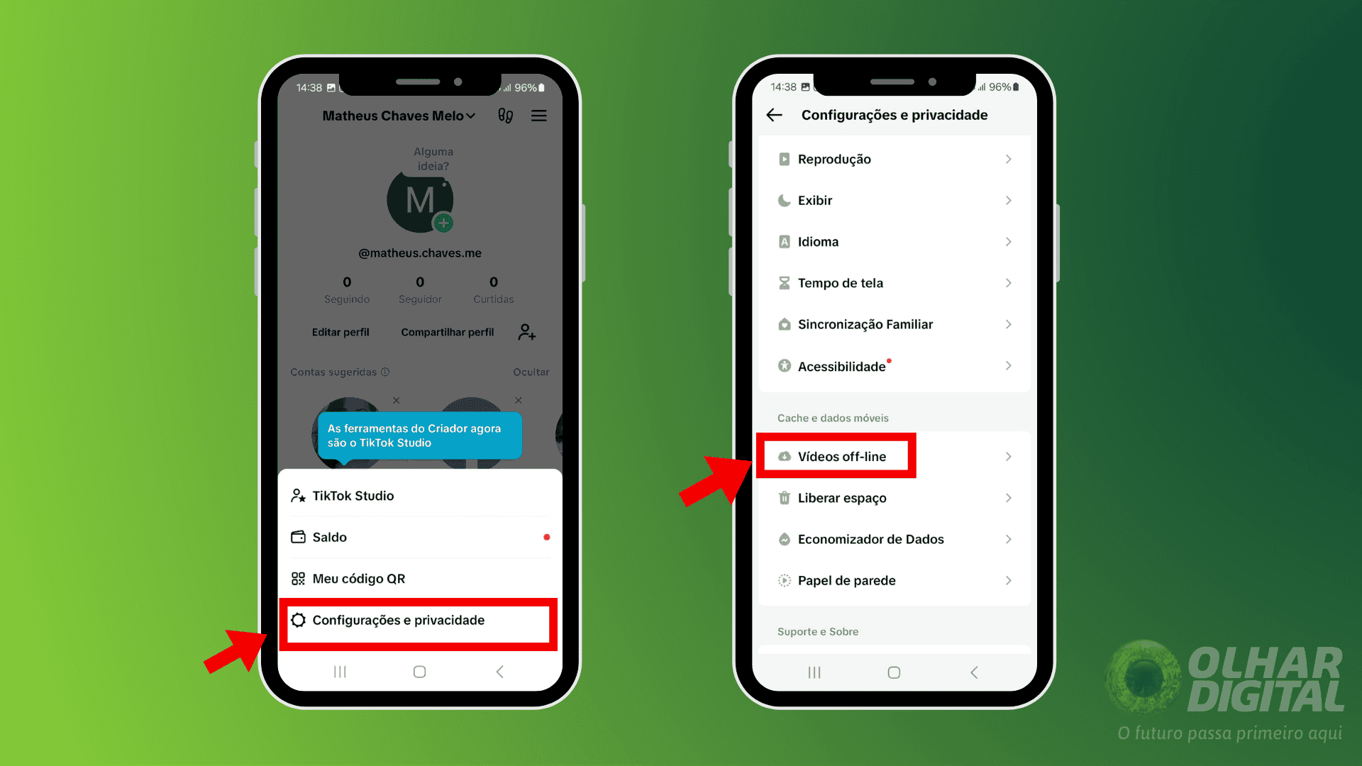 Passo 2 para baixar vídeos para assisti-los offline depois no TikTok