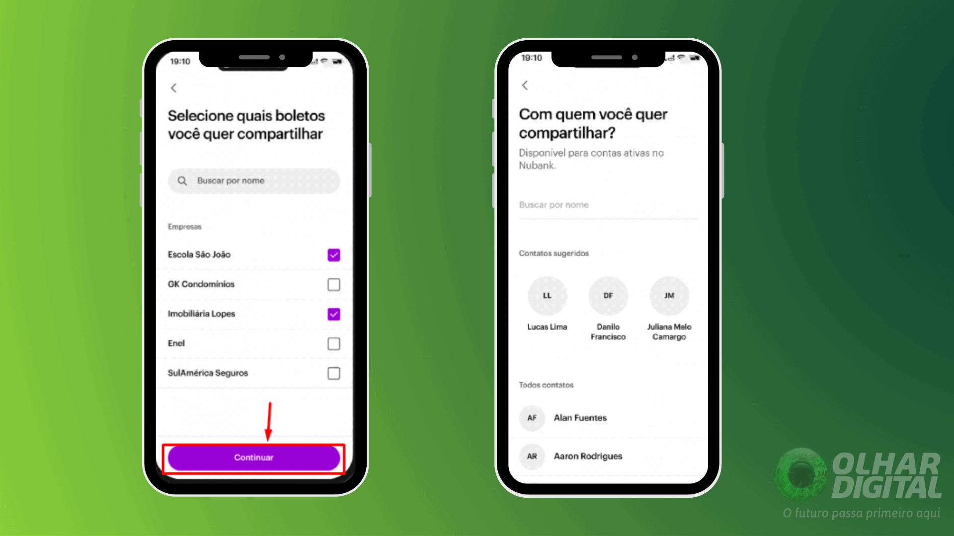 Passo 2 para utilizar a função de Compartilhar Boleto