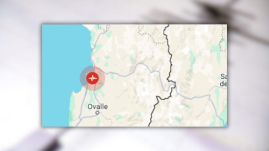 Mapa com ponto destacando onde ocorreu terremoto mais recente no Chile