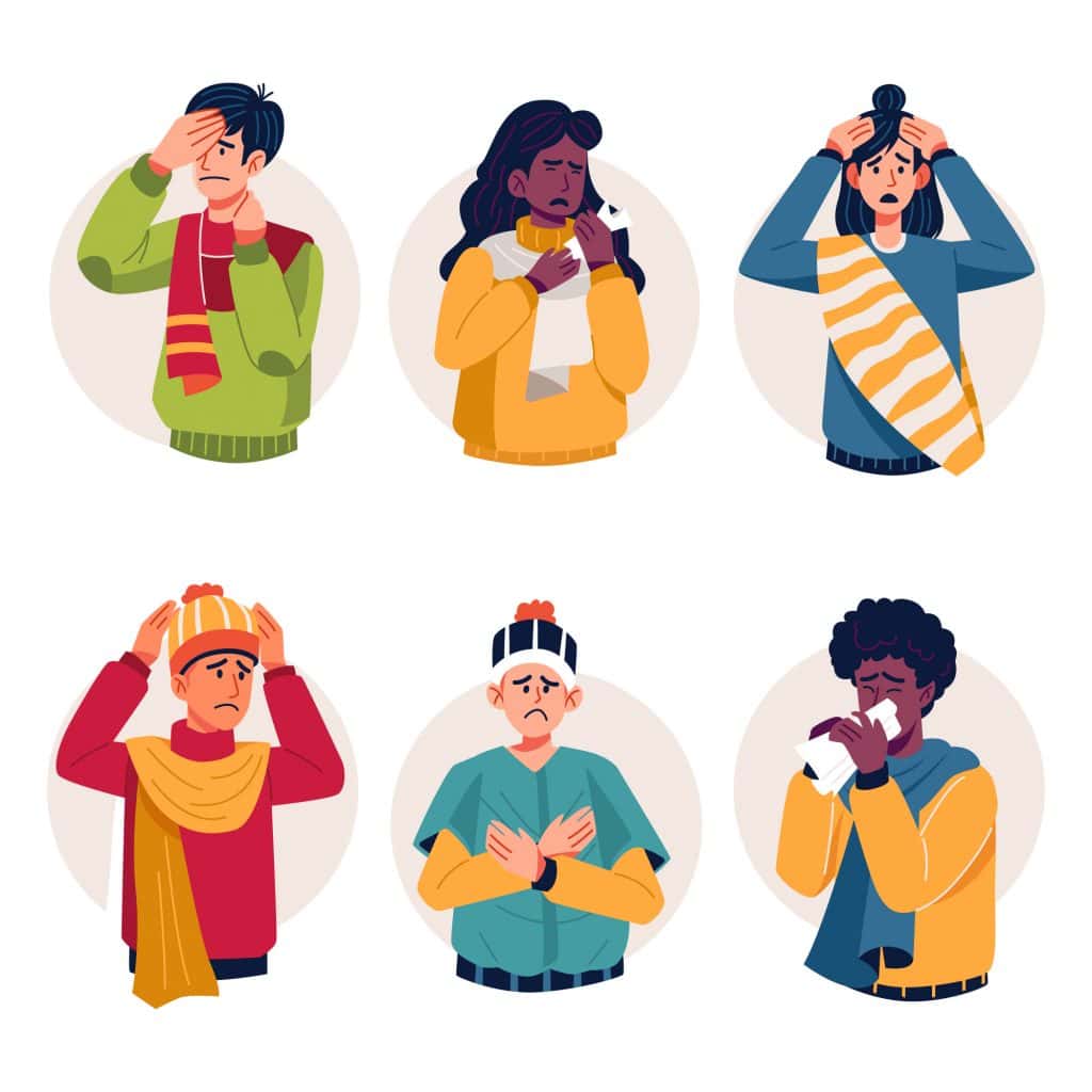 ilustracao com varias pessoas doentes