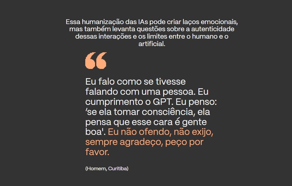 Relato de um homem que informa tratar a inteligência artificial como se “estivesse falando com uma pessoa”