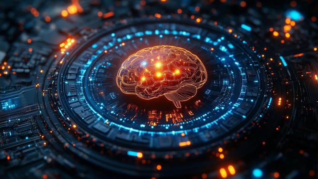Ilustração de cérebro em chip para representar inteligência artificial