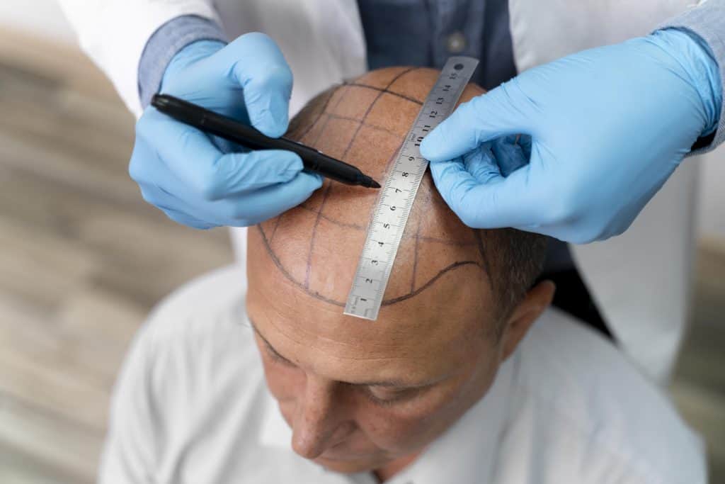 Homem se preparando para o procedimento de implante capilar