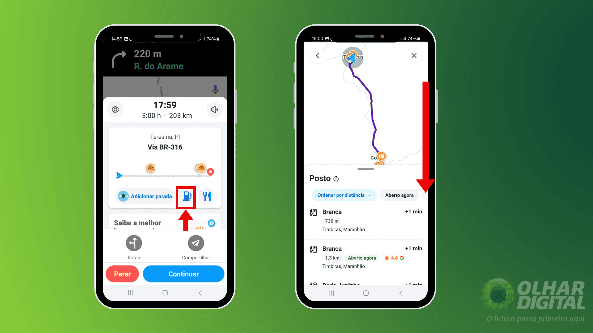 Segundo passo para ver os postos de combustíveis pelo Waze