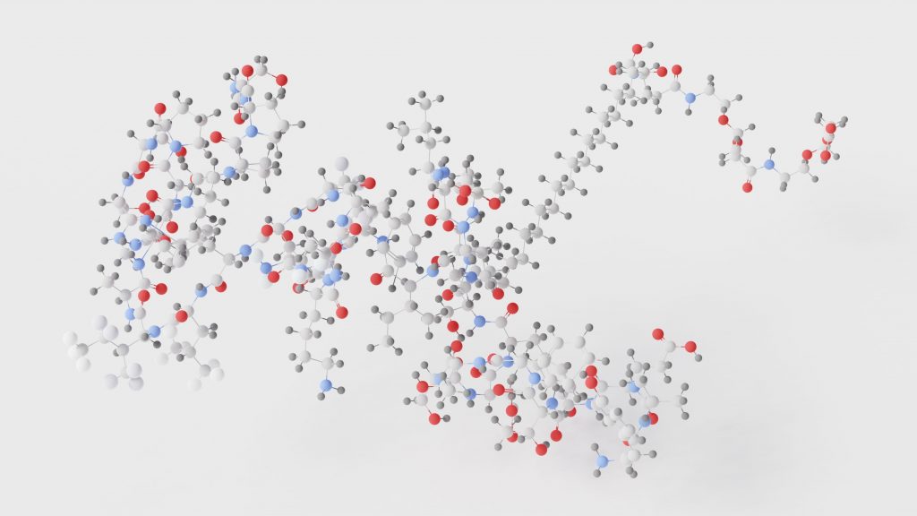 llustração em 3D da tirzepatida, princípio ativo do medicamento Mounjaro