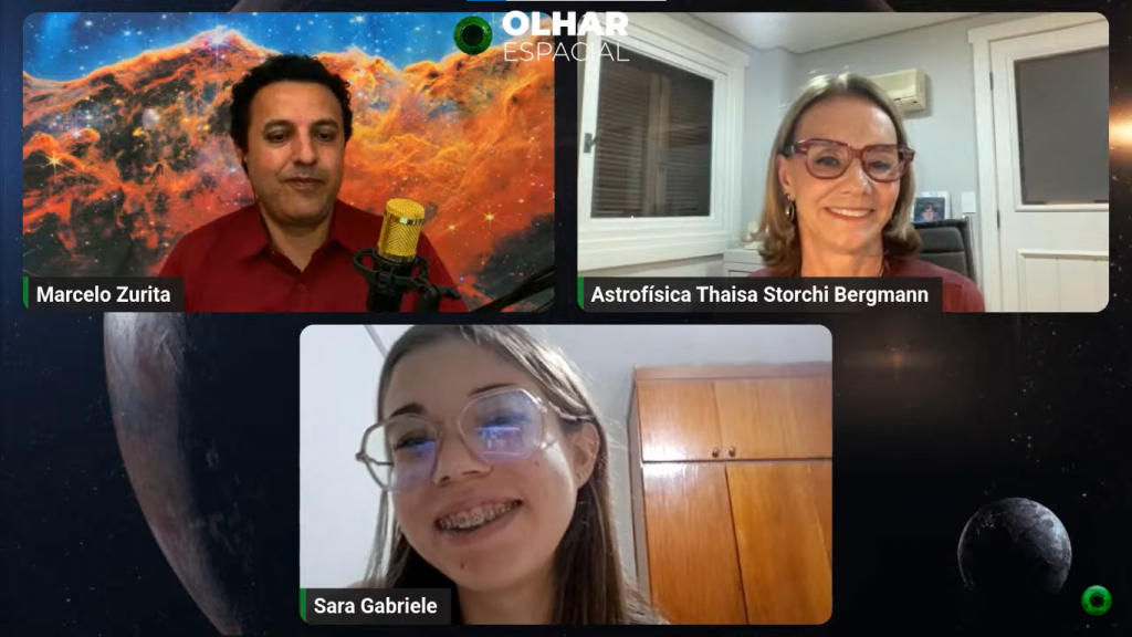 Marcelo Zurita com as entrevistadas Thaisa Storchi e Sara Gabriele.