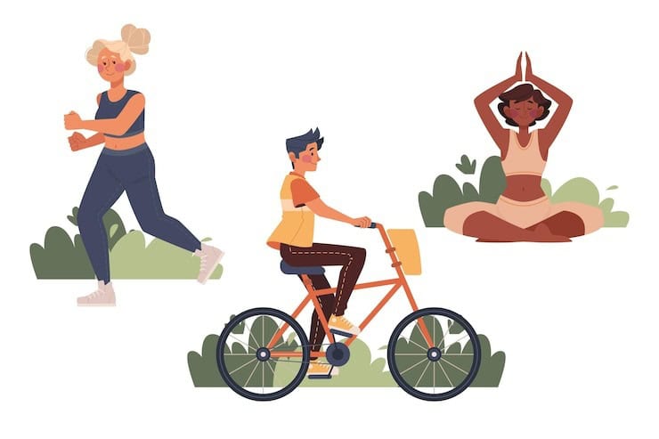 ilustração de mulheres praticando exercícios físicos