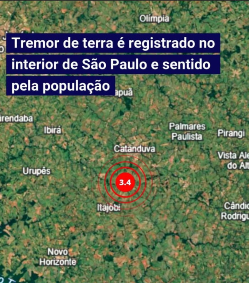 Região do tremor em um mapa
