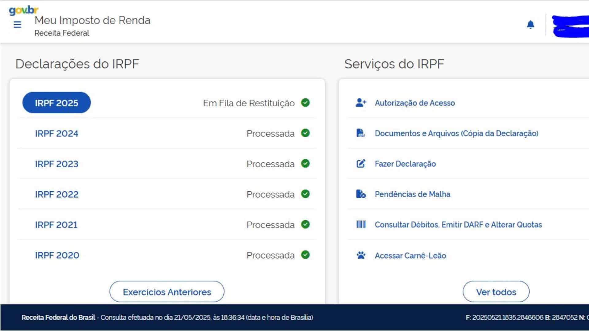 Printe do menu "Meu Imposto de Renda" no Portal eCAC.
