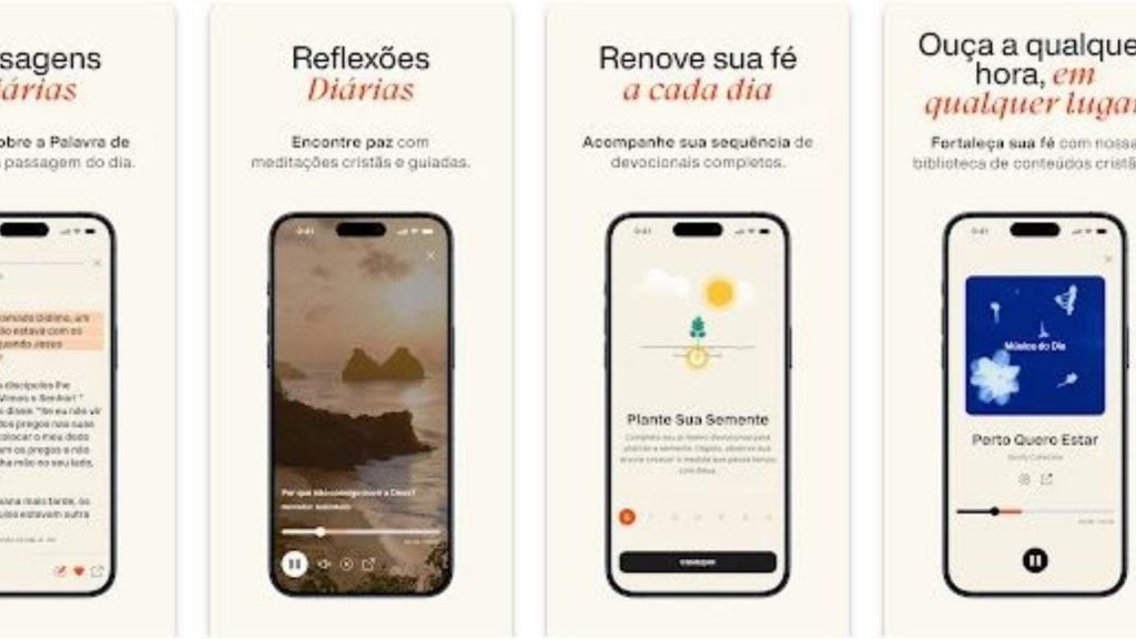 Prints de Google Play Store do app Glorify/Várias telas de smartphone com fotos e textos do app.