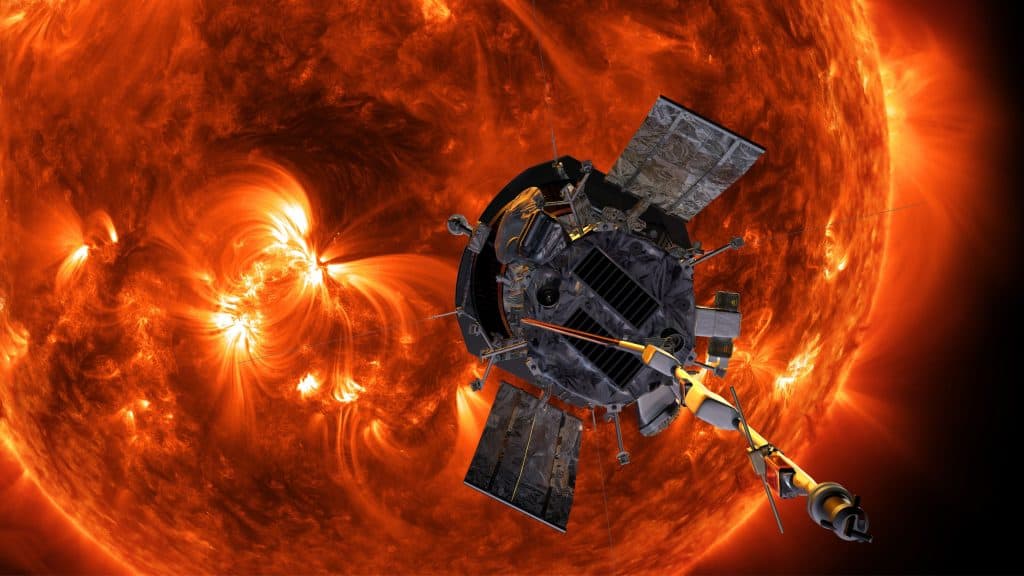 Ilustração da sonda Parker Solar, da NASA, sobrevoando pertinho do Sol