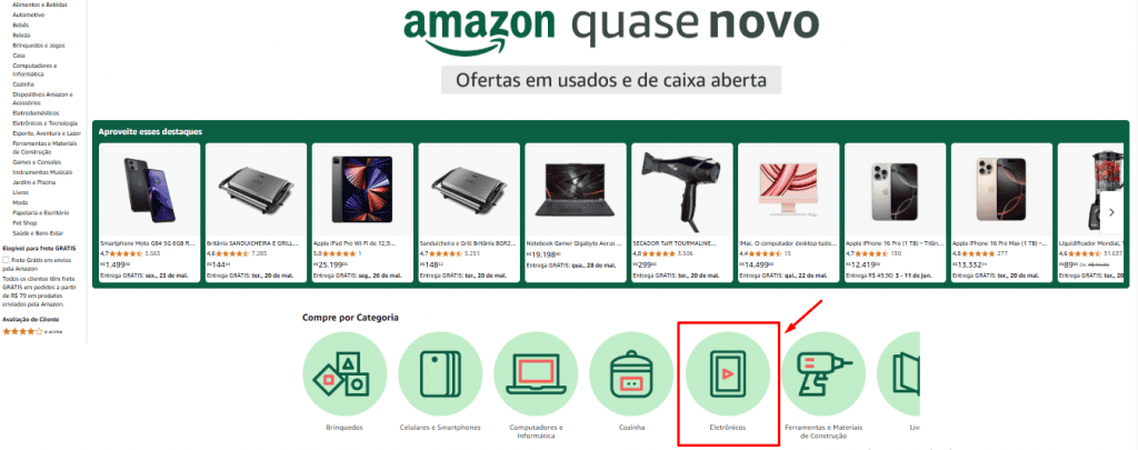 Acesse a categoria de eletrônicos