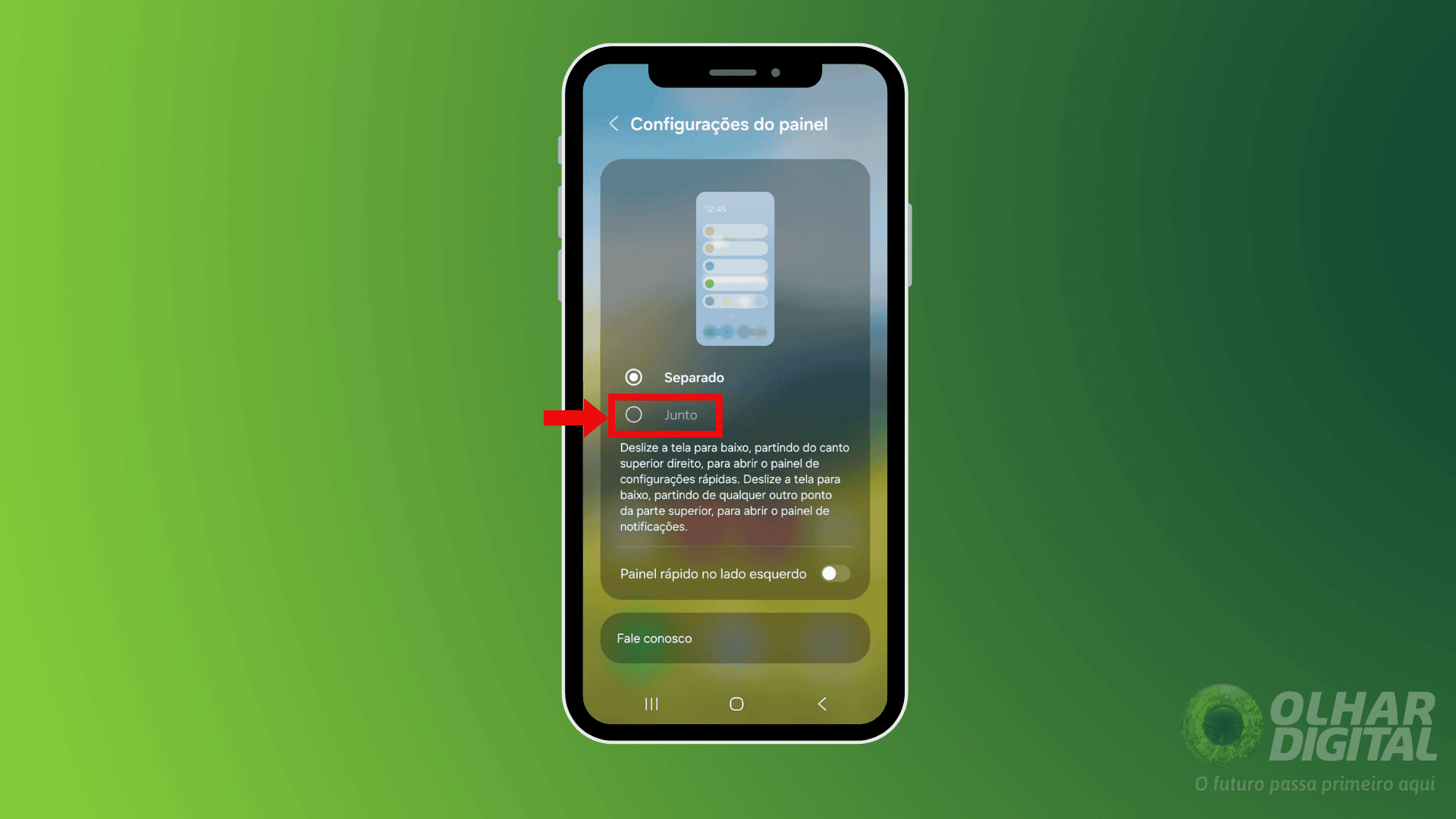 Segundo passo para alterar o acesso às notificações e painel de configurações rápidas