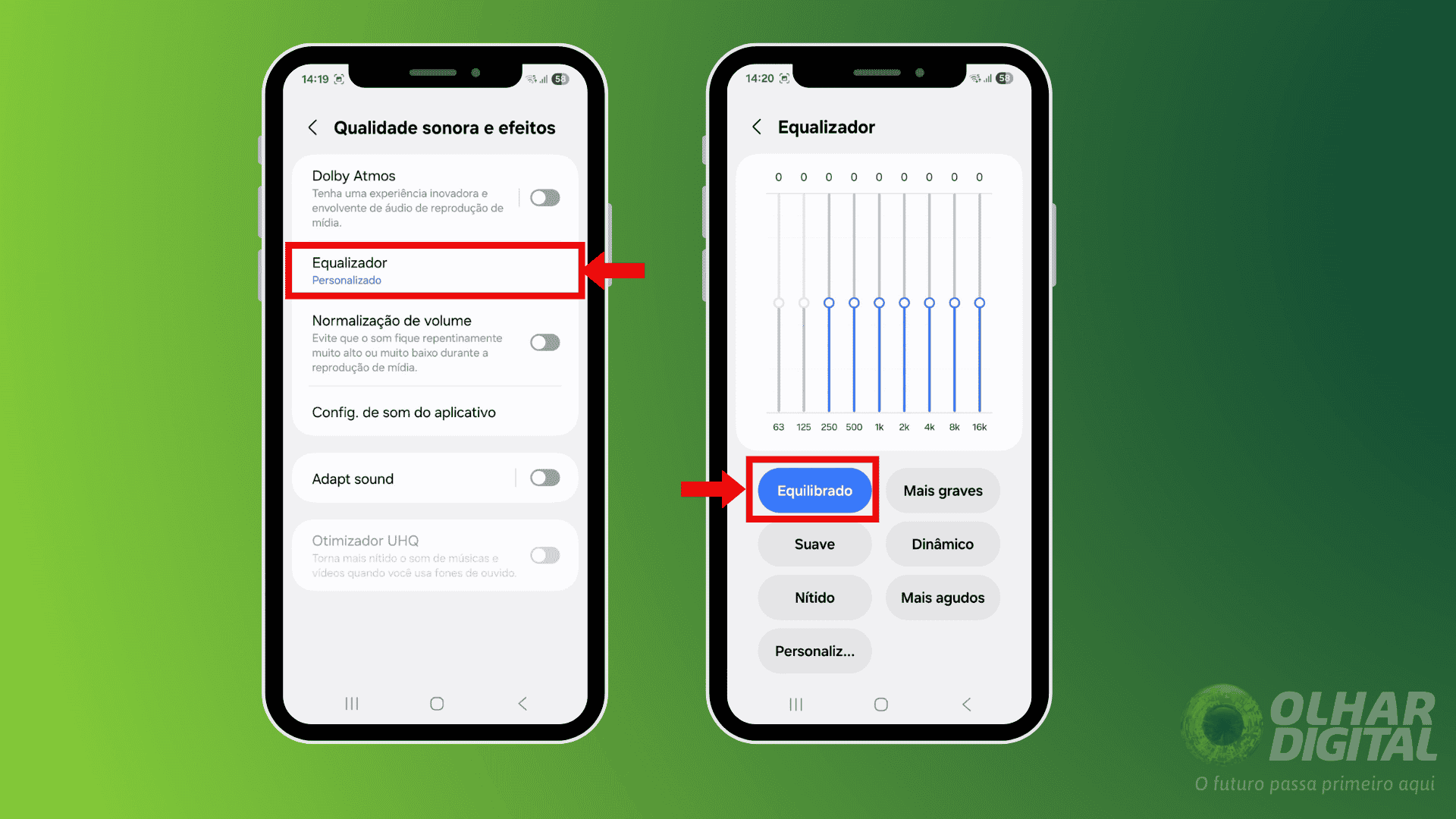 Segundo passo para ativar a equalização de volume