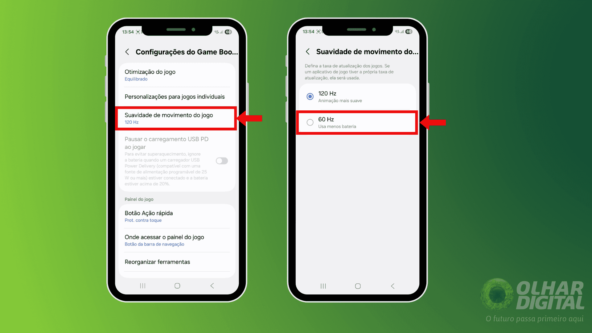 Segundo passo para personalizar a taxa de atualização no celular com One UI 7
