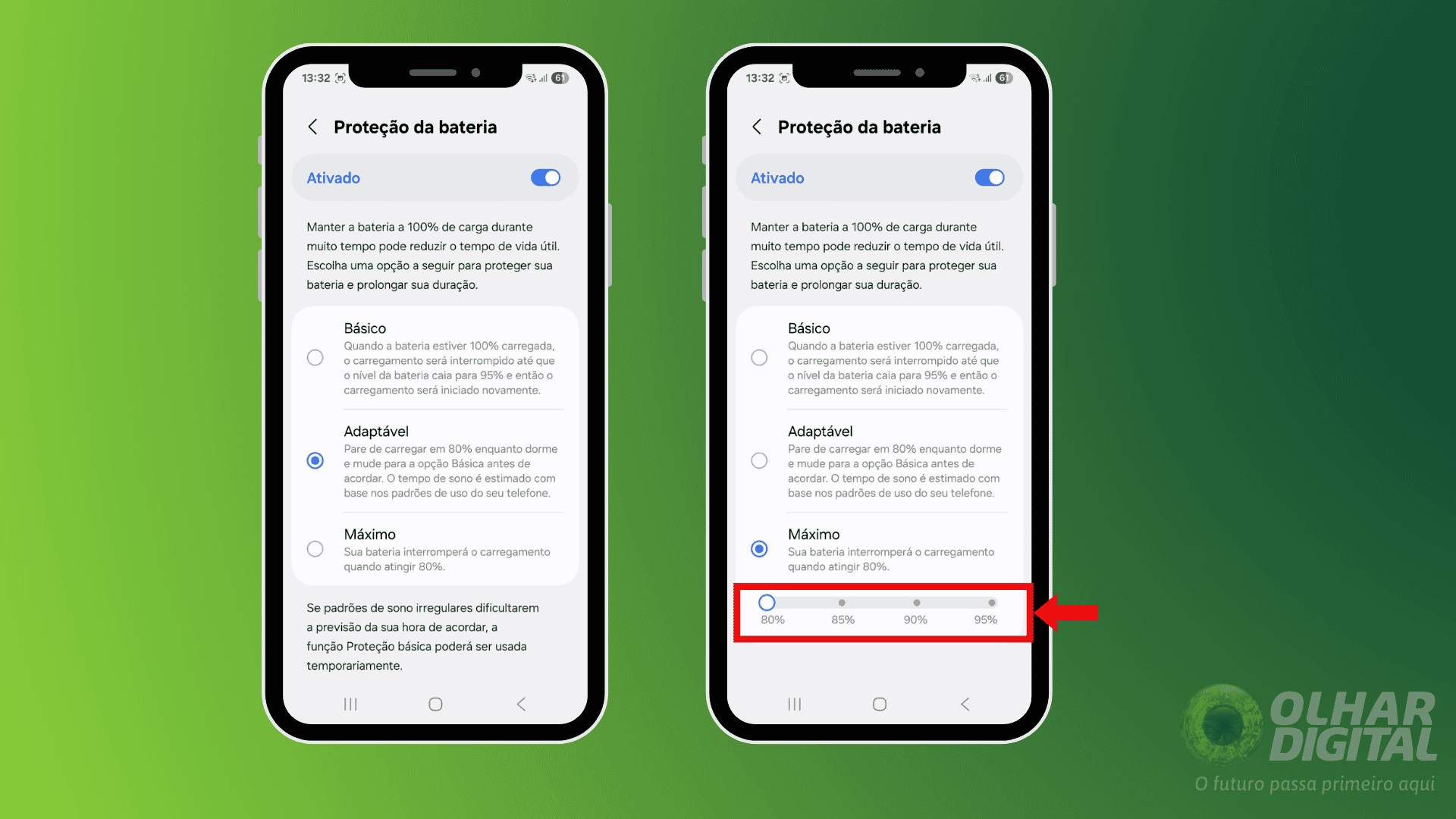 Terceiro passo para definir a carga total que a bateria pode receber em um carregamento