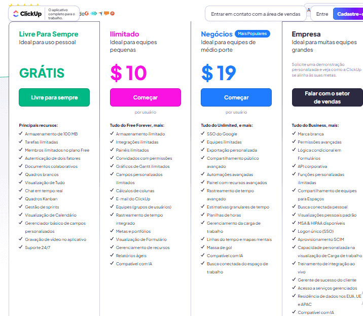 Planos ClickUp