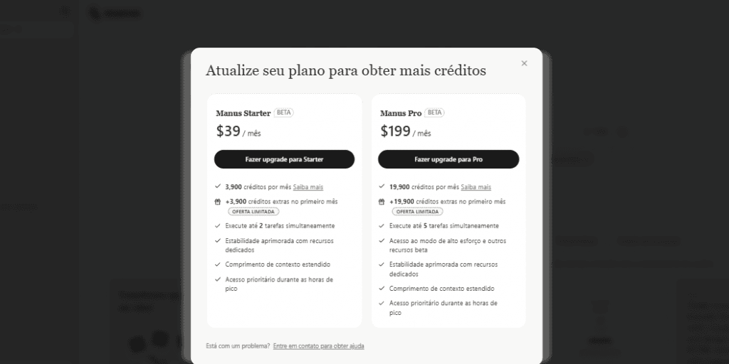 Planos Manus AI