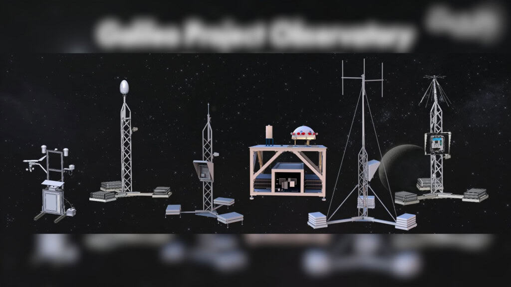 Montagem com fotos de equipamento do Projeto Galileo, de Harvard