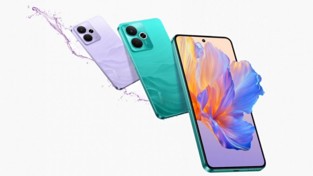 diferentes modelos do celular, com diferentes cores, flutuando lado a lado no ar