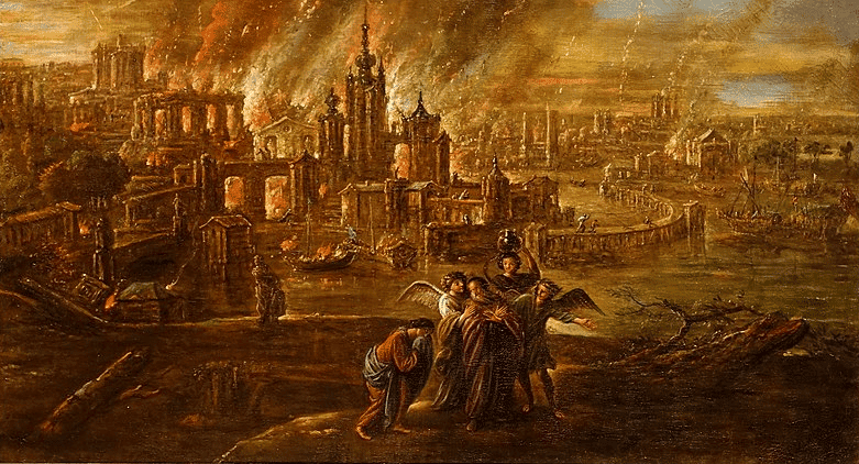 Sodoma e Gomorra em chamas por Jacob de Wet II, 1680
