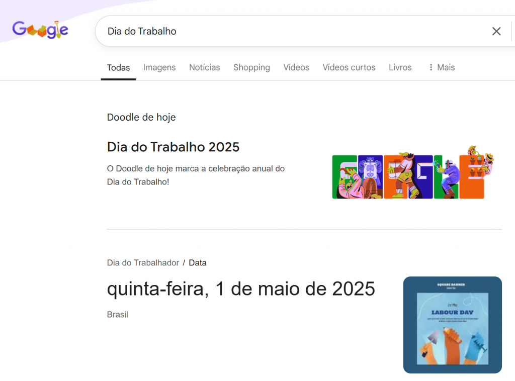 Reprodução de tela do Google com informações do Dia do Trabalho
