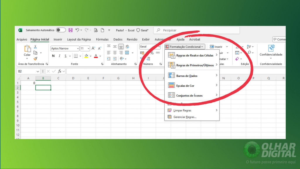 Excel formatação condicional