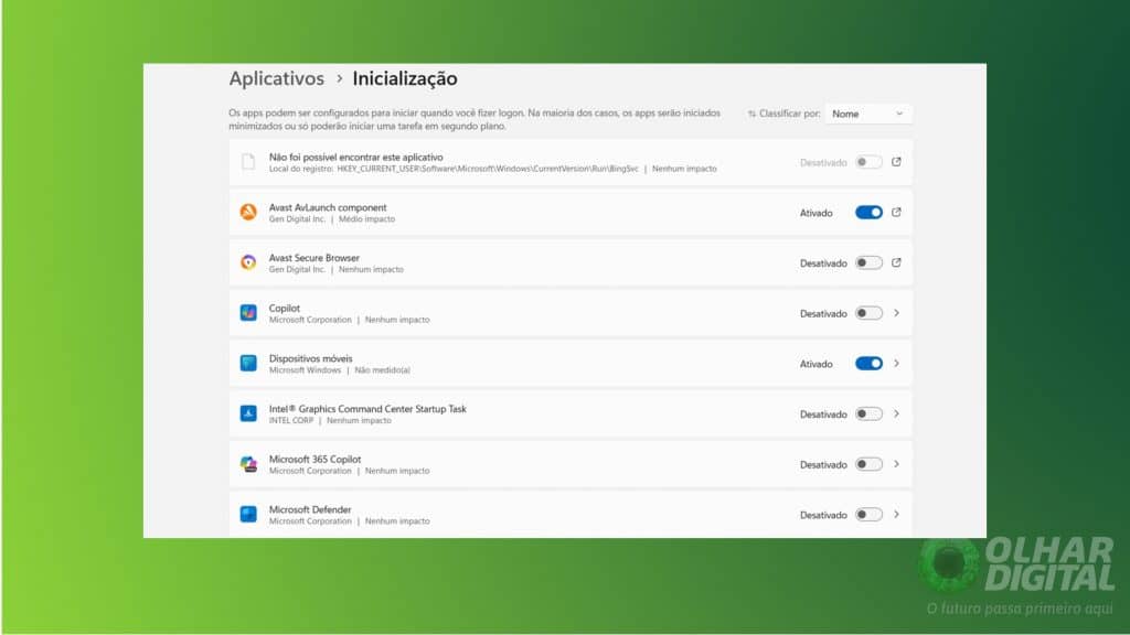 Configurações de inicialização do PC com Windows 11