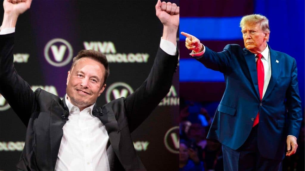 Montagem com fotos de Elon Musk e Donald Trump